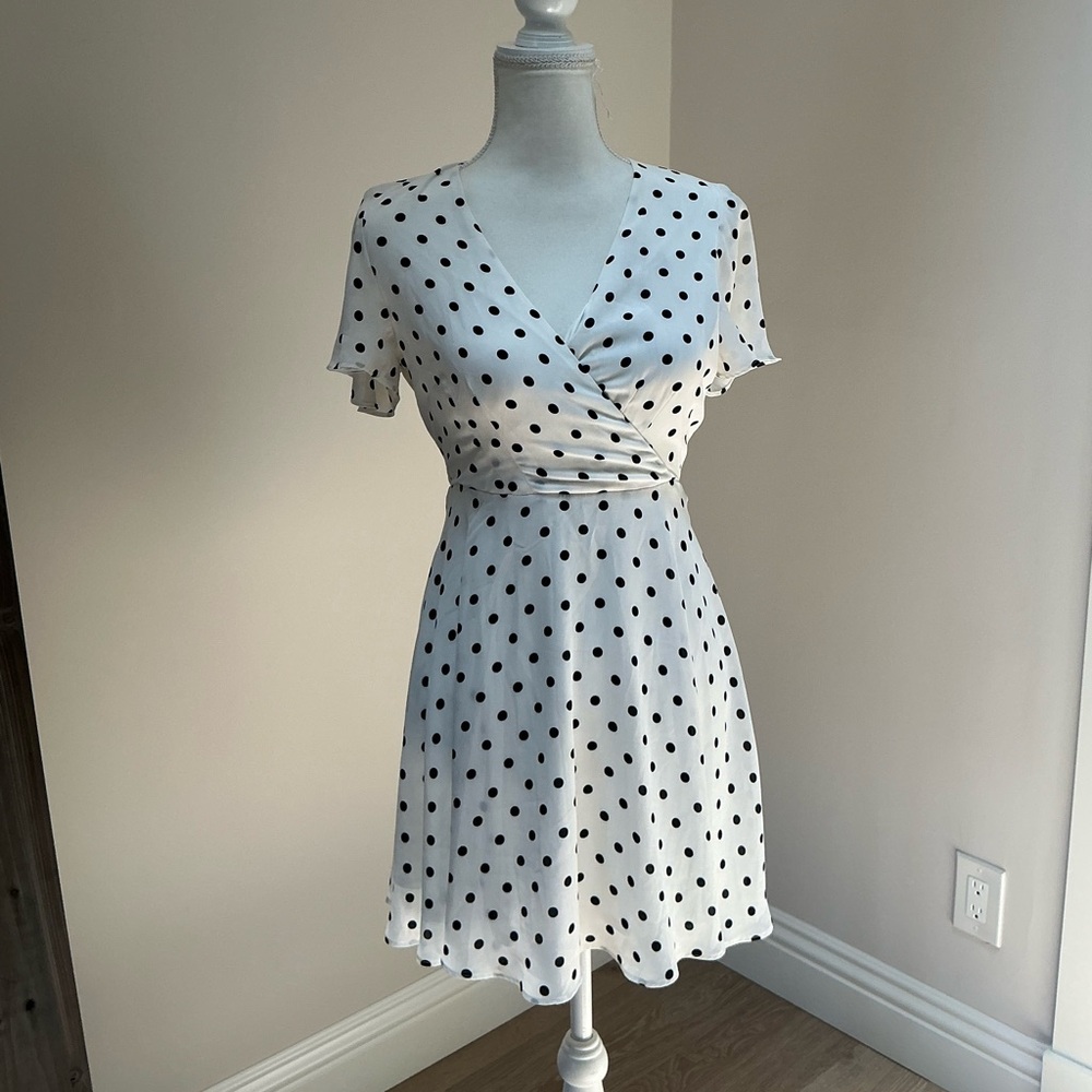 Express White and Black Polka Dot Mini Dress
